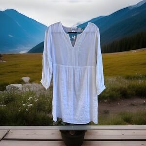 Tommy Bahama St. Lucia Linen-Blend Split-Neck Dress, White, Size medium